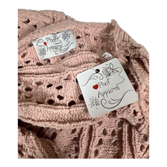Poof Apparel Twist Front Knit Sweater Women's Large Blush Open Weave - Picture 6 of 7